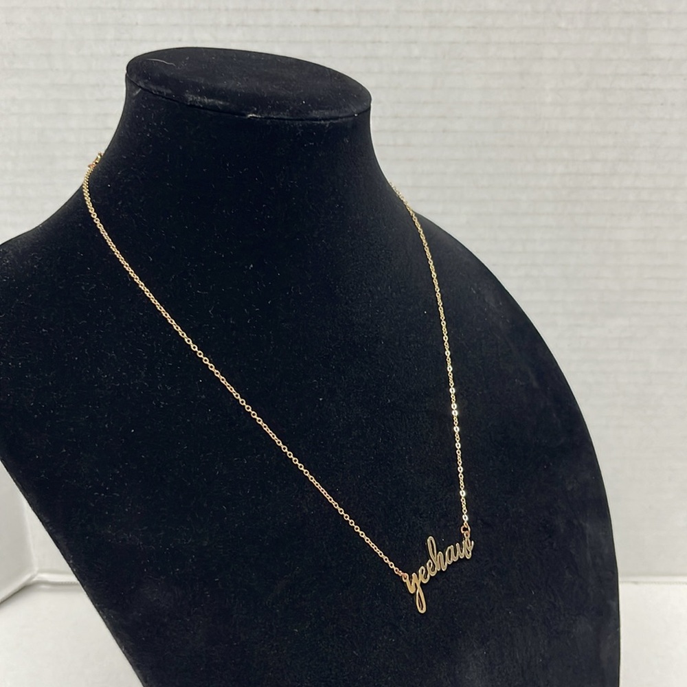 Gold tone yeehaw cursive scripture country western cowgirl rodeo necklace - Picture 6 of 11